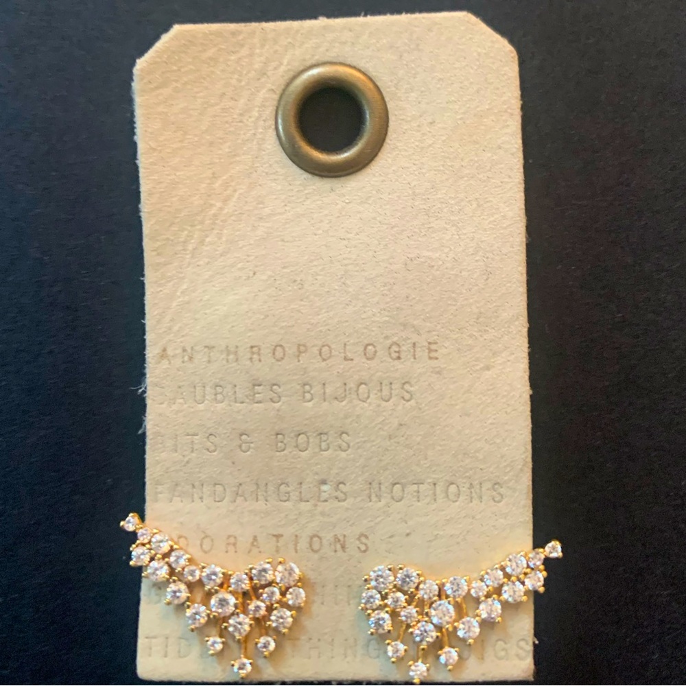 New! Anthropologie gold and crystal ear climbers